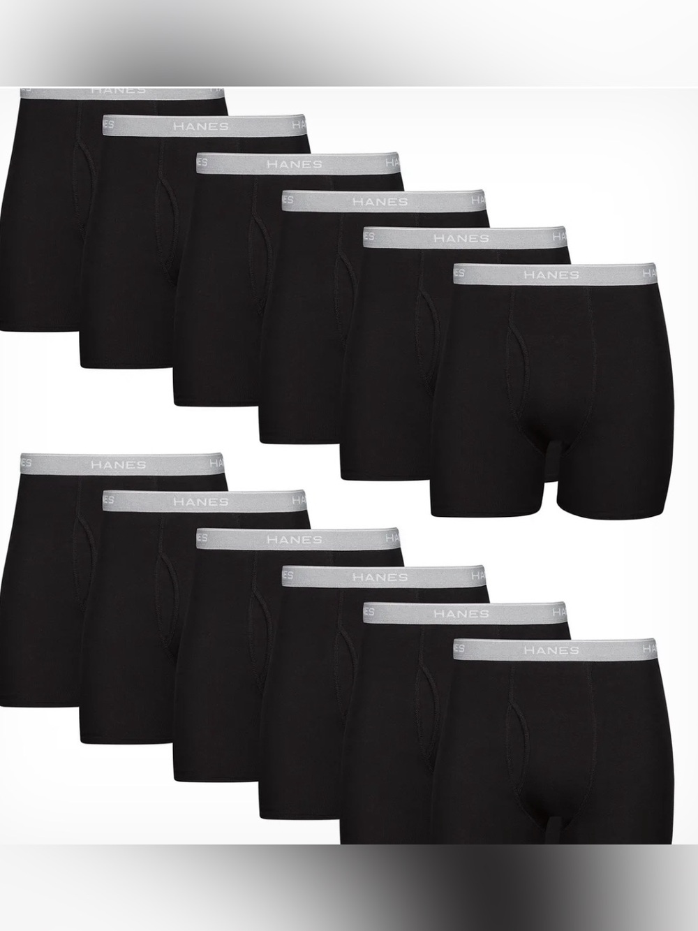 NWT Hanes Men's Cotton Boxer Brief Underwear Value Pack, Black, 12-Pack